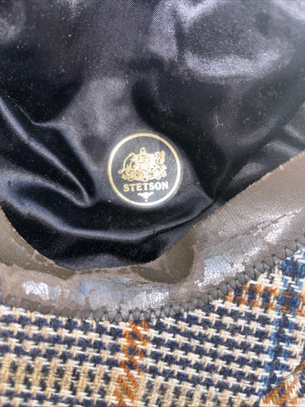 Vintage Stetson Glen Plaid Brown & Navy Plaid Newsboy Cap - Men Size 7 - Picture 8 of 11